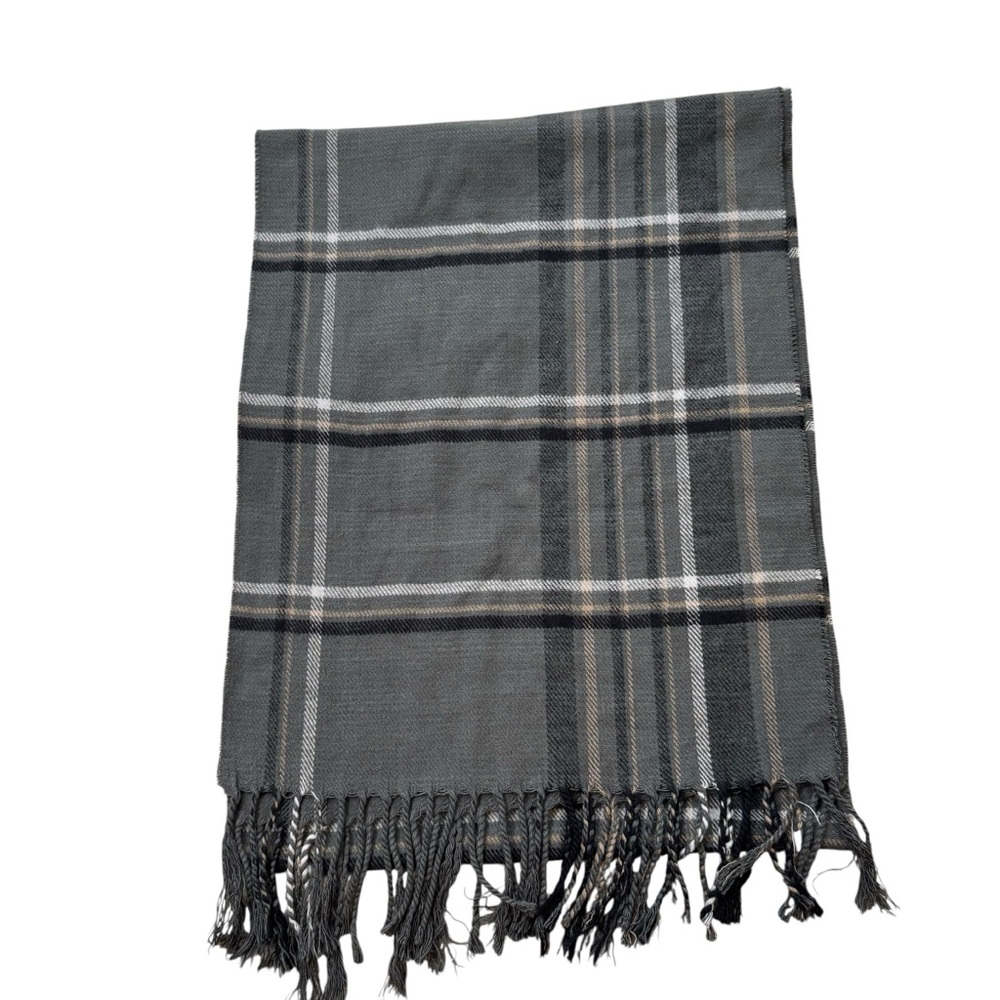 Cashmere Feel Italy Design Men’s Grey and‎ Black Plaid Scarf